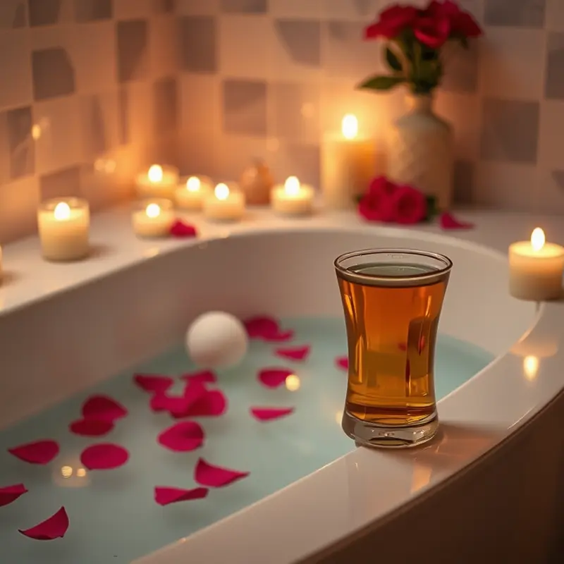 Create a soothing bath environment with candles and bath essentials.
