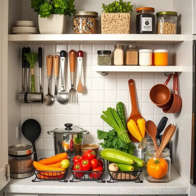 A beautifully organized small kitchen ideal for meal prep.