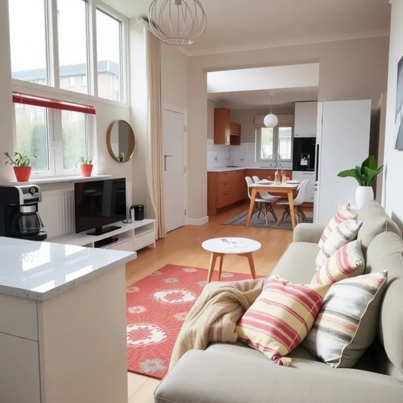A cozy modern apartment that emphasizes comfort and convenience.
