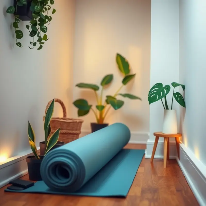 A picturesque yoga corner set up in a small apartment, conveying relaxation and style.