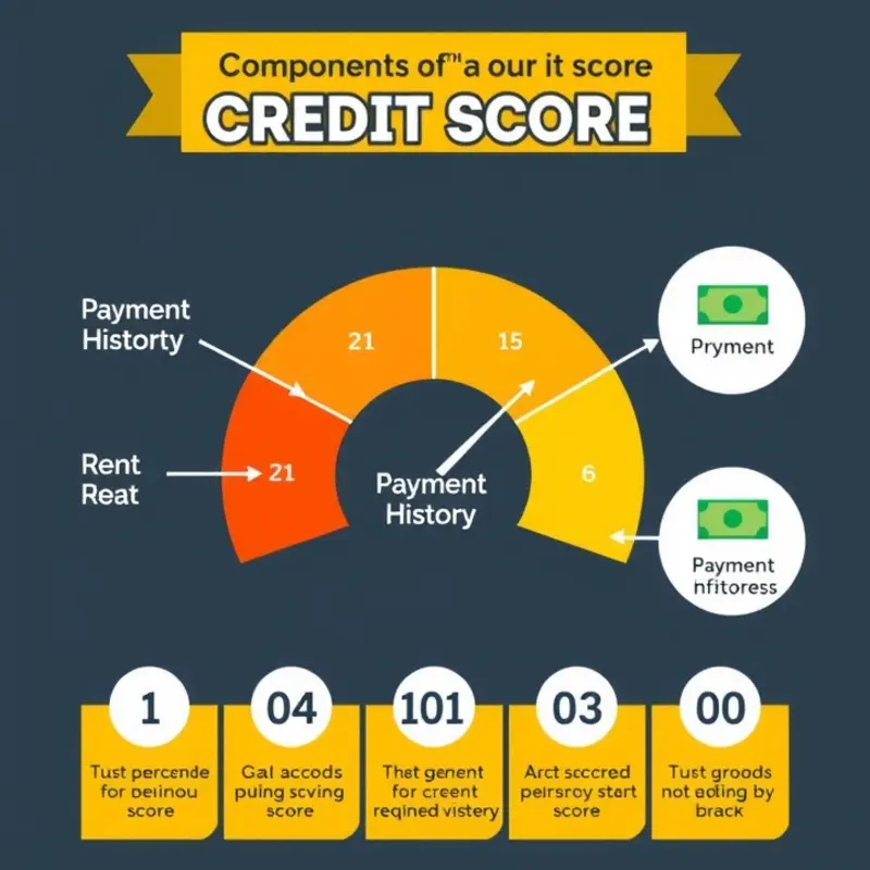 Infographic showing the components of a credit score with a focus on rent payment history.