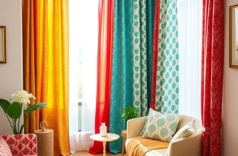 An inviting apartment with various custom DIY curtains enhancing the living spaces.