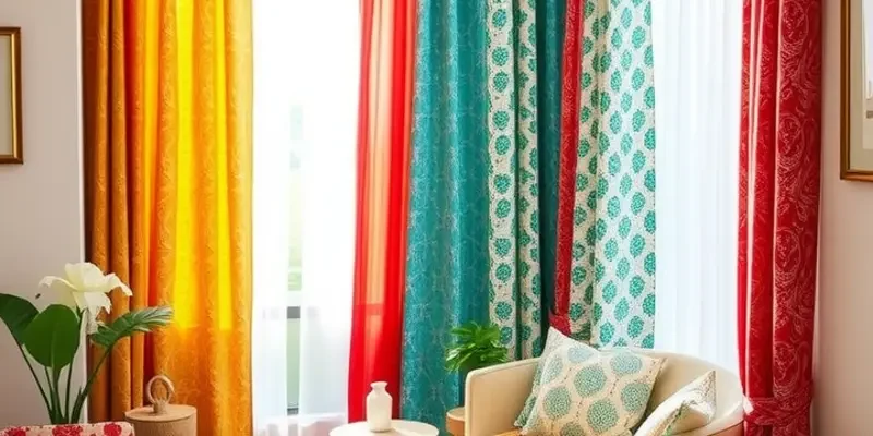 An inviting apartment with various custom DIY curtains enhancing the living spaces.