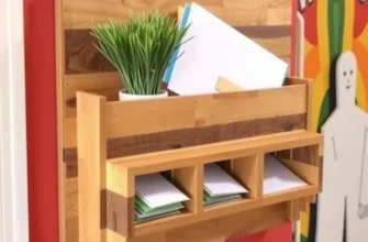 A beautifully decorated mail organization area featuring both a wall-mounted organizer and decorative baskets.