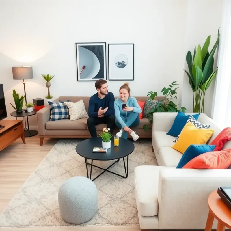 Young adults navigating the chaos of downsizing before their apartment move.