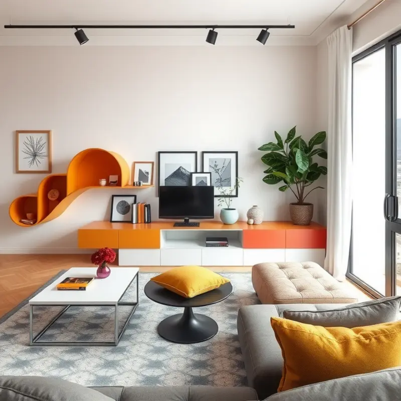 Distinct zones in an apartment designed for productivity and relaxation.