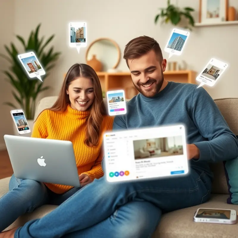 Couple using digital resources for apartment hunting.