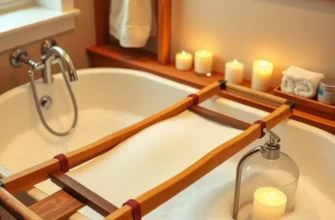 A bright bathroom displaying a variety of stylish DIY bath caddies, enhancing the home's ambiance.