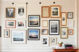 A living space filled with creative command hook ideas, including wall art and string lights, enhancing the homey ambiance.