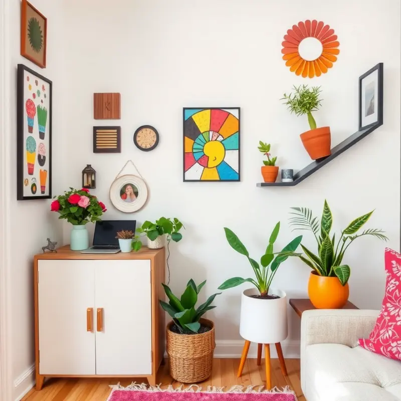 Creative DIY decor transforming a small apartment space.