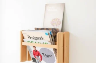 A collage of DIY magazine racks including a modern floating rack and a rustic pallet holder.