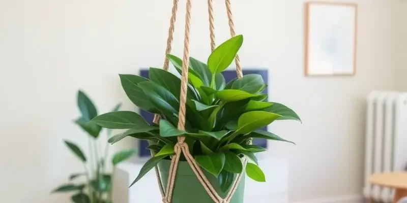 A creative collage of DIY plant hangers, made from macramé and repurposed materials with green plants.