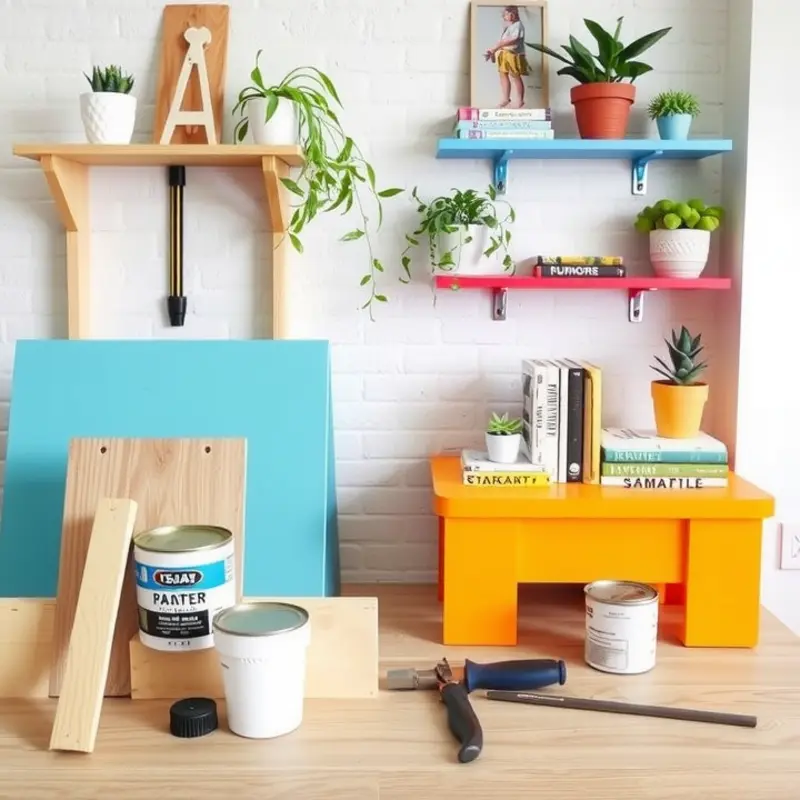 A workspace full of materials ready to create beautiful DIY shelf risers.