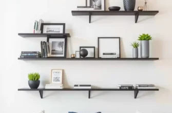 A welcoming living room featuring various DIY shelving solutions.
