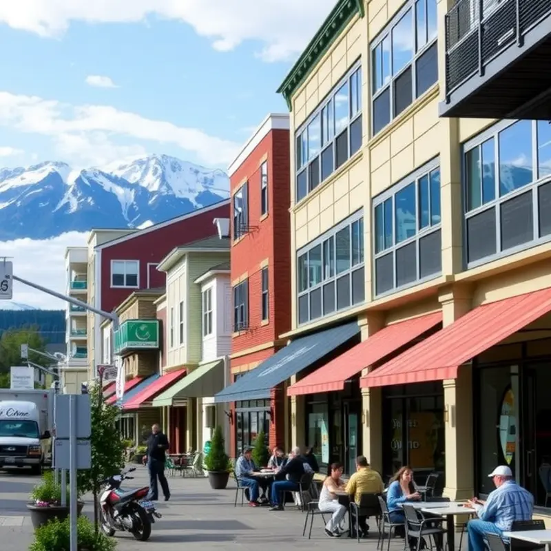 A busy street in Downtown Anchorage, vibrant with activity.
