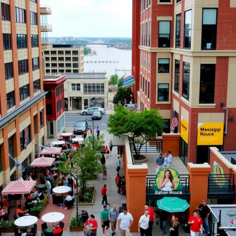 A vibrant scene from Downtown Baton Rouge, showcasing urban life at its best.