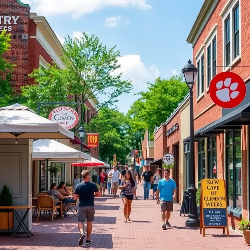 Downtown Clemson features bustling cafes and shops catering to students and families alike.