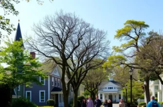Scenic view of Duke University campus featuring green lawns and students interacting, symbolizing the area’s vibrant culture.