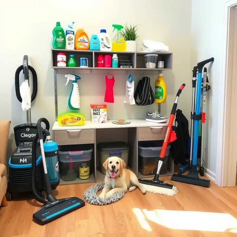 A variety of pet-friendly flooring options in a vibrant living room.