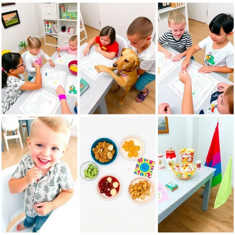 A vibrant apartment set for a joyful playdate with children and pets.