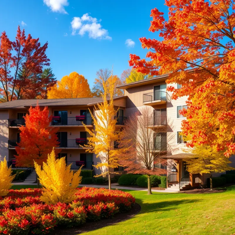 The beauty of apartment hunting amidst colorful fall scenery.
