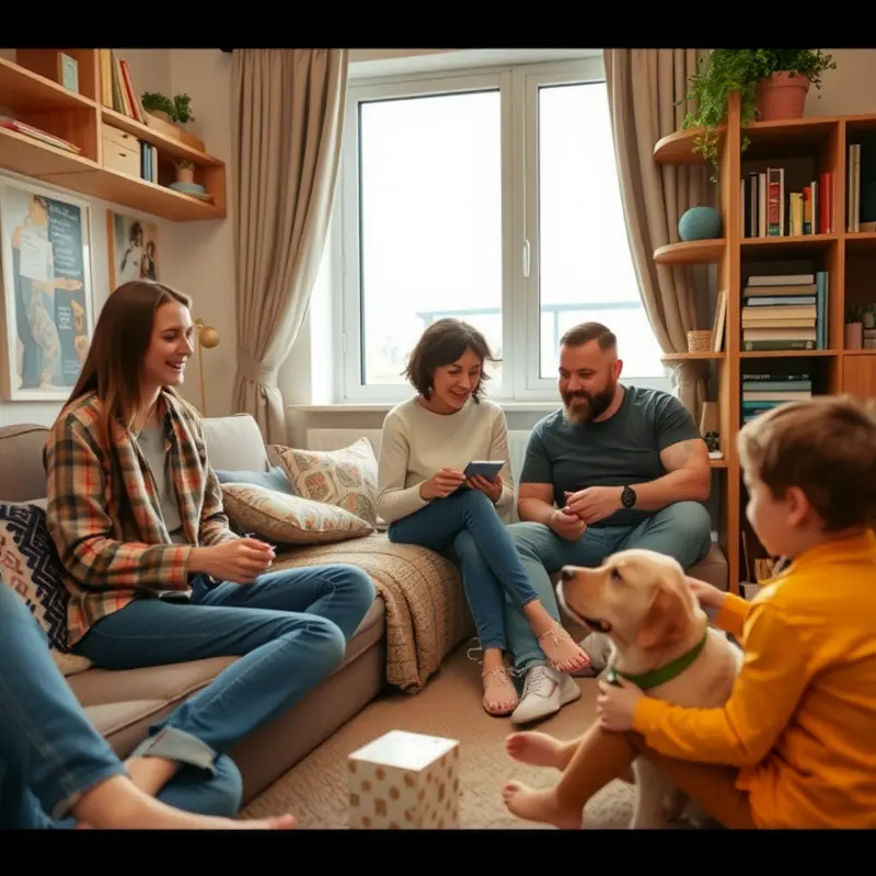 A child and pet-friendly apartment setup promoting comfort and safety.