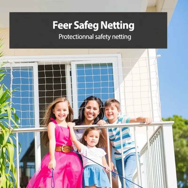 A family enjoys a secure balcony experience with safety netting in place.