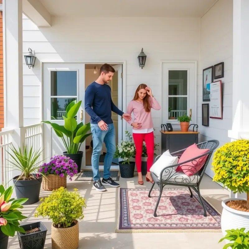 A parent assesses potential safety hazards on a balcony.