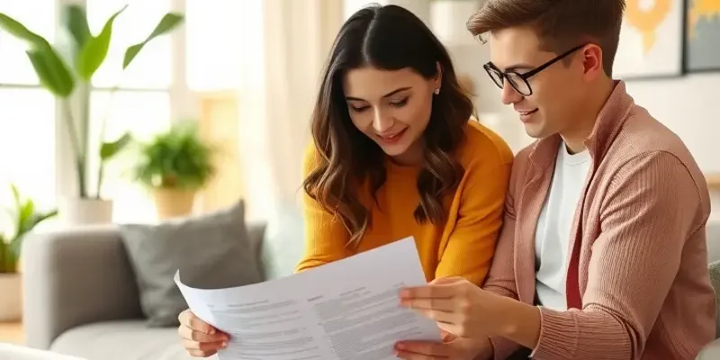 A family sitting at a kitchen table discussing lease and financial arrangements.