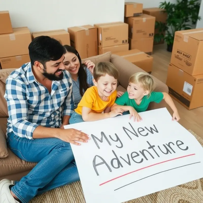 A family discussing the move with kids engaging creatively.
