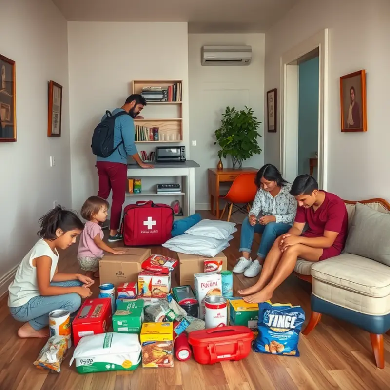 A family actively assembling their emergency essentials together.