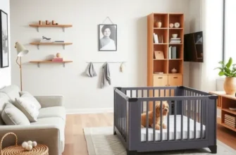 A cheerful apartment with kids playing alongside pets, showcasing a well-organized and family-friendly living space.