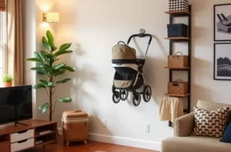 A family-friendly apartment displaying organized stroller storage solutions.