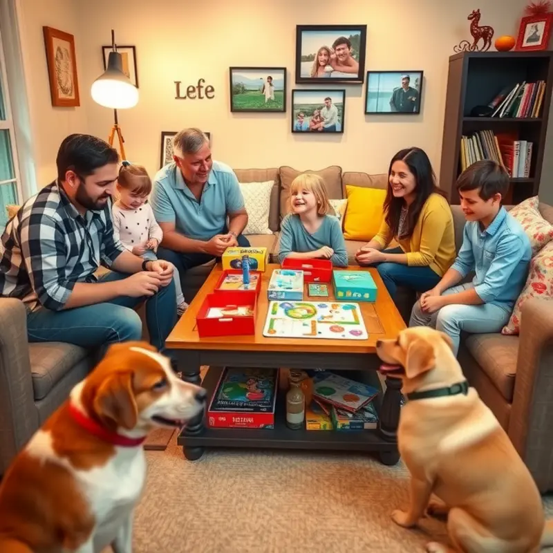 Families enjoying game night in a cozy apartment setting.