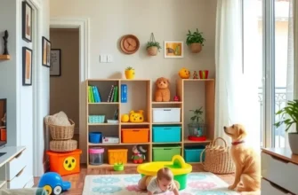 A joyful family engaging with children and pets in a bright, inviting apartment.