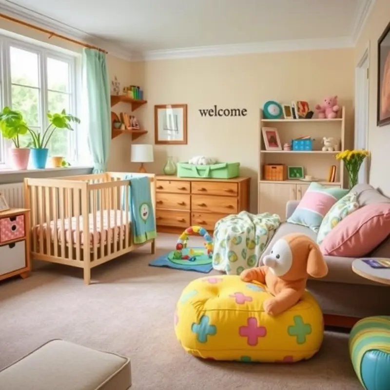 A cozy living room designed for families with a newborn.