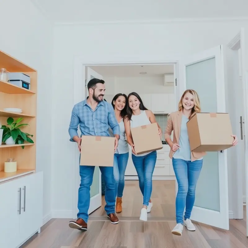 A young couple discussing lease options with family, emphasizing support from a lease guarantor.