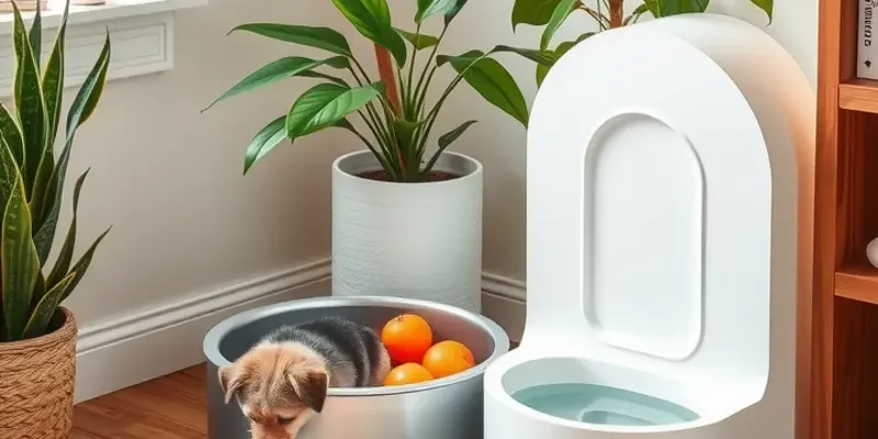 Cozy apartment living space designed for families and pets, featuring hydration areas and cheerful decor.