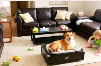 A family with children enjoying their time with pets in a safe and organized living room, representing the harmony of coexistence.