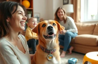 A family engaged in a playful moment with their pets, surrounded by a warm apartment atmosphere.