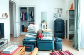A joyful family organizing their travel plans in their apartment, demonstrating excitement for their upcoming adventure.