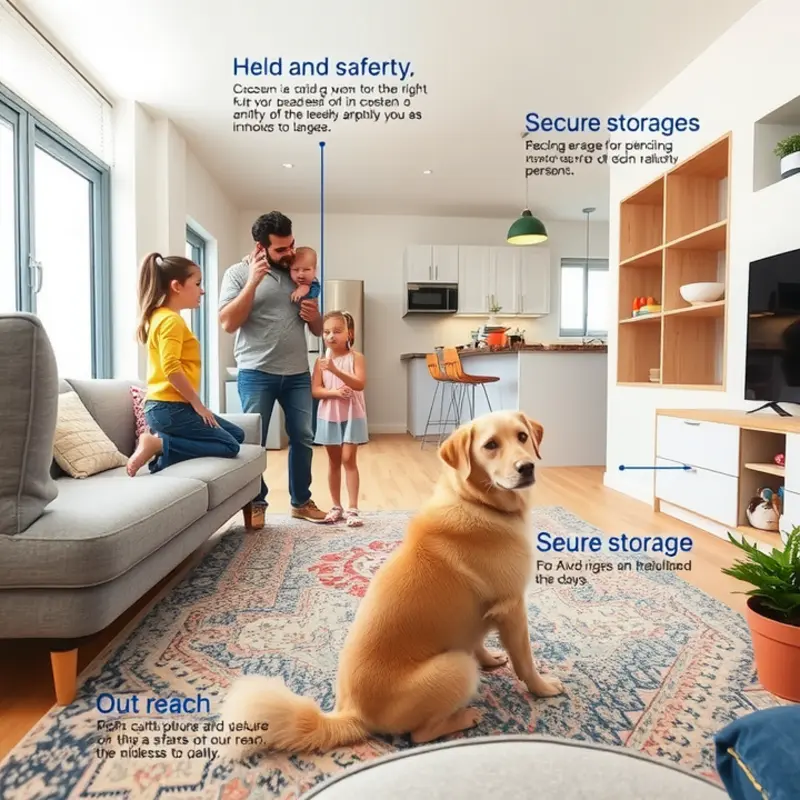 A family discusses storage strategies in their organized and child-safe apartment.