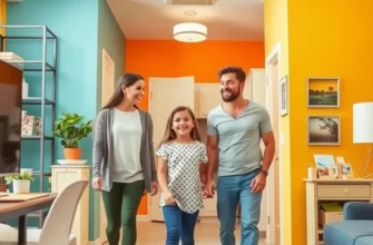 A family with a baby and a pet, comfortably settled in their bright and cheerful apartment.