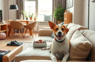 A family joyfully unpacking in their new home with their dog exploring.
