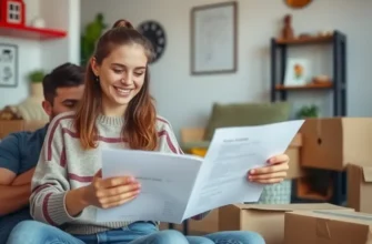 A cheerful family unpacking their belongings in a new rental, including a piano and other special items.