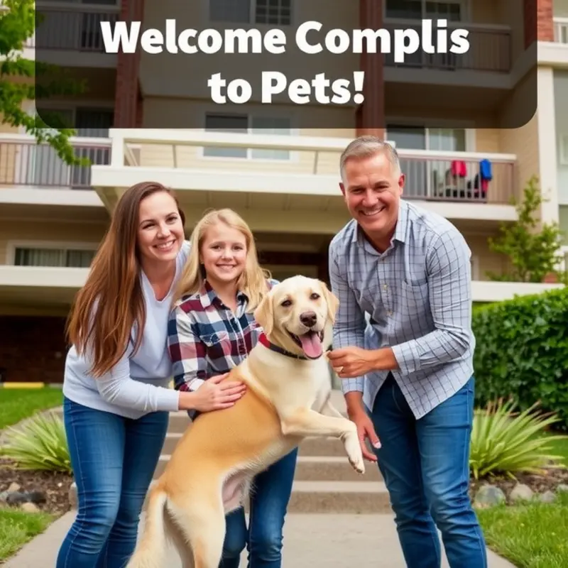 A family enjoys quality time with their dog outside their apartment complex.