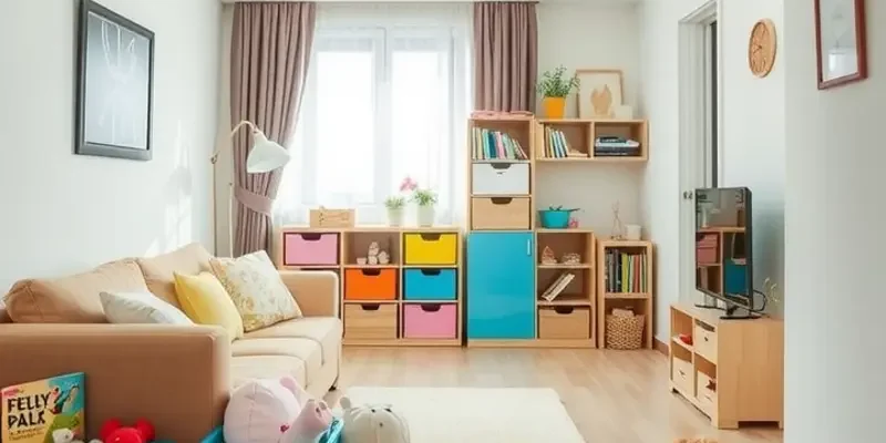 Cheerful family with children and pets enjoying their apartment.