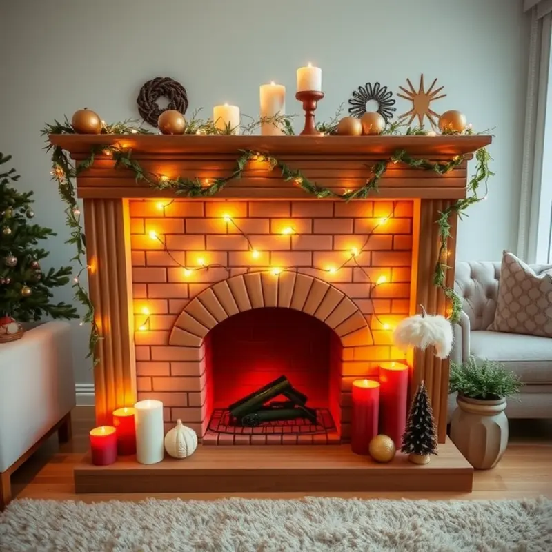 A charming faux fireplace setup bringing warmth and light into the living room.