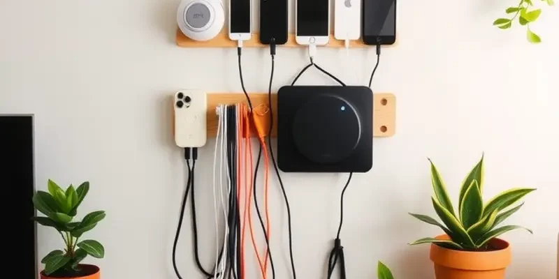 A beautifully decorated rental space with a charging station, emphasizing personal style and functionality.