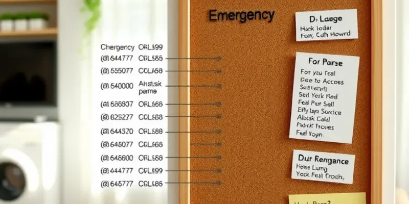 A collage displaying emergency contacts and safety protocols in a cozy apartment.